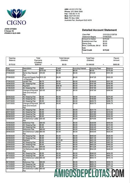 Extrato de conta Cigno da Austrália para impressão, modelo Word e PDF